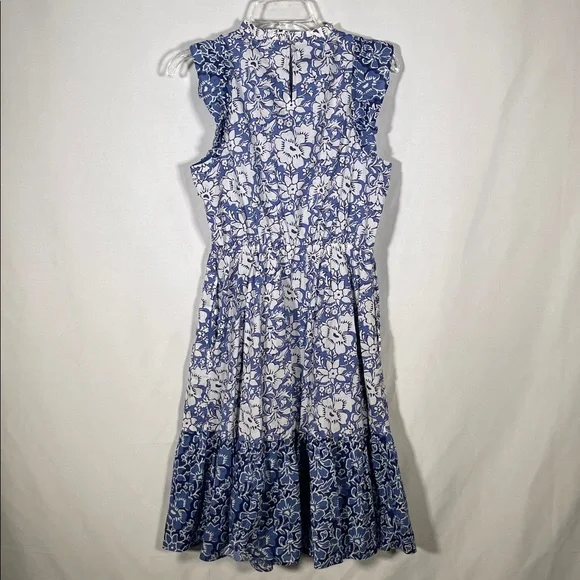 J CREW WOMENS BLUE FLORAL MIDI TIERED DRESS SLEEVELESS 4 COTTON - Picture 8 of 8